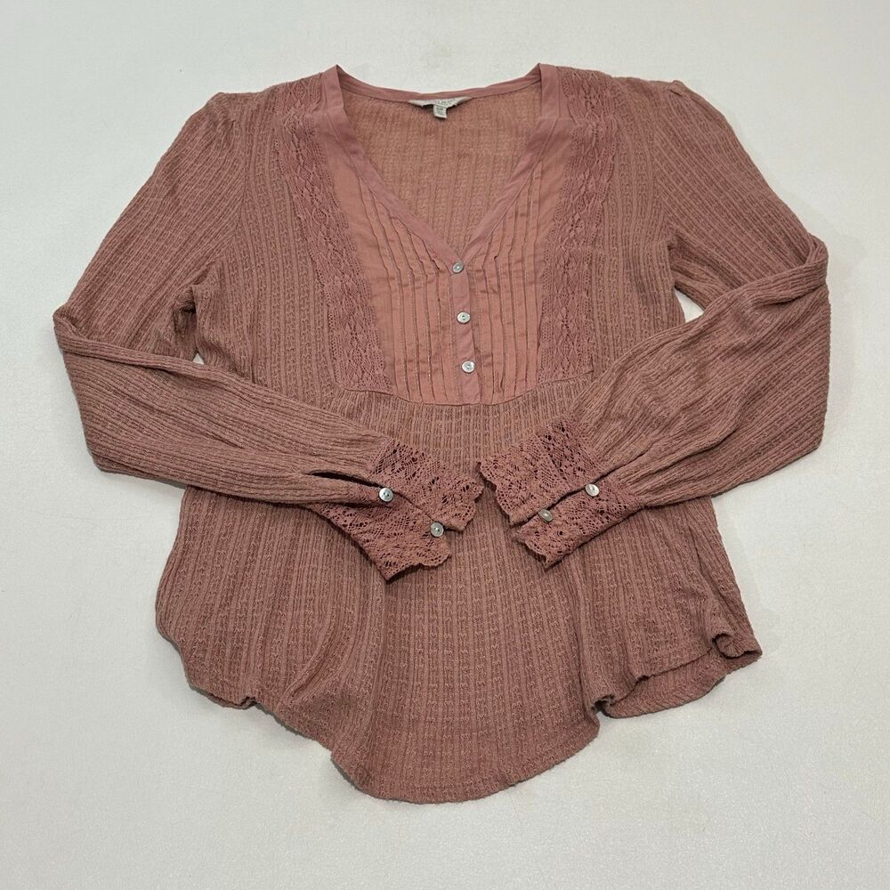 Lucky Brand Women's Open-Knit Sweater Dusty Rose Lightweight Boho Casual, Size S